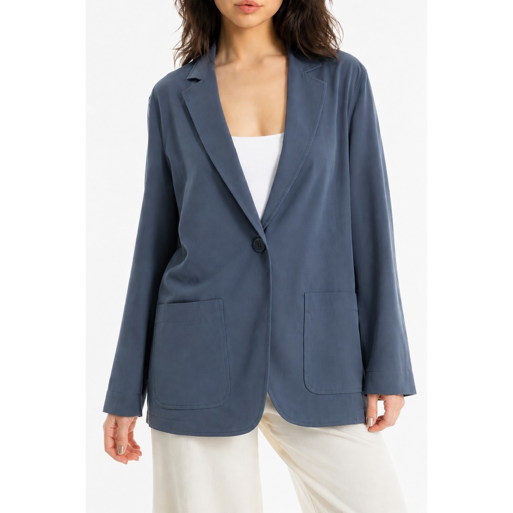 NWT‎ MAX STUDIO Woman's Dusk Blue Single Button Blazer Long Sleeve Jacket S
